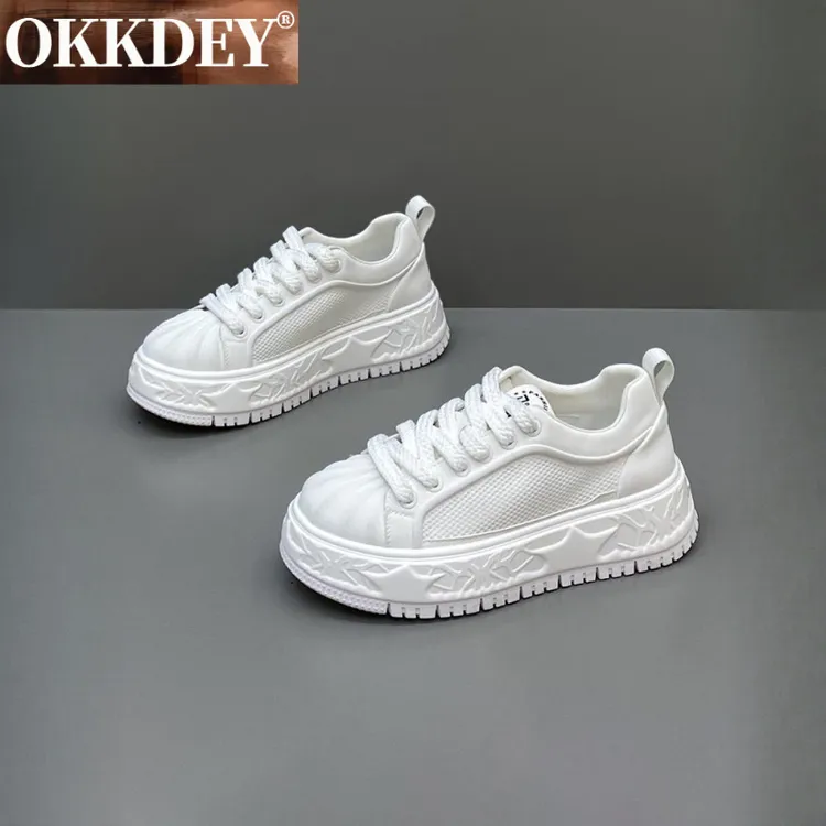 okkdey男鞋秋季透气网面小白鞋厚底增高休闲鞋时尚百搭板鞋
