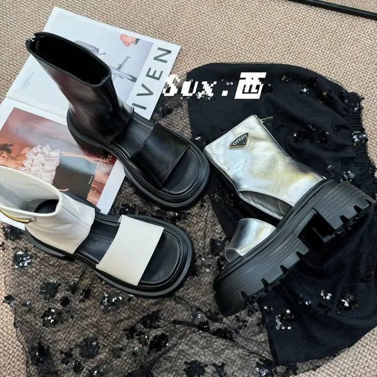 《古罗》往小拍一码，露趾厚底休闲短靴百搭潮流小众时尚真皮09-1