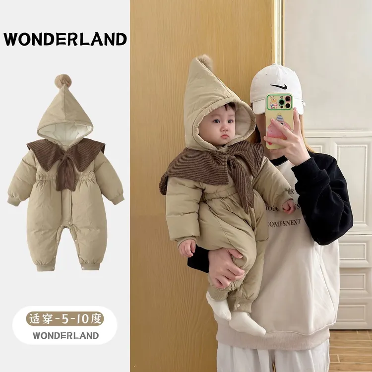 加绒加棉冬款棉服幼儿外出服超萌炸街婴儿长袖冬季哈衣女宝宝冬装