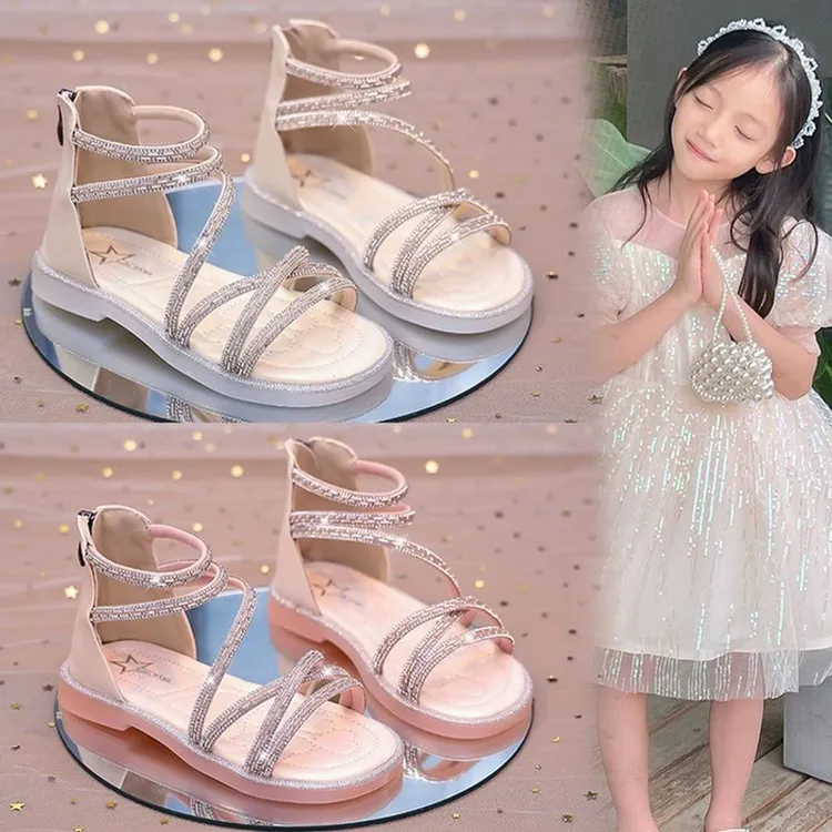 小黄鸭夏季韩版拉链软底公主风女孩子露趾洋气大童凉沙滩女童凉鞋