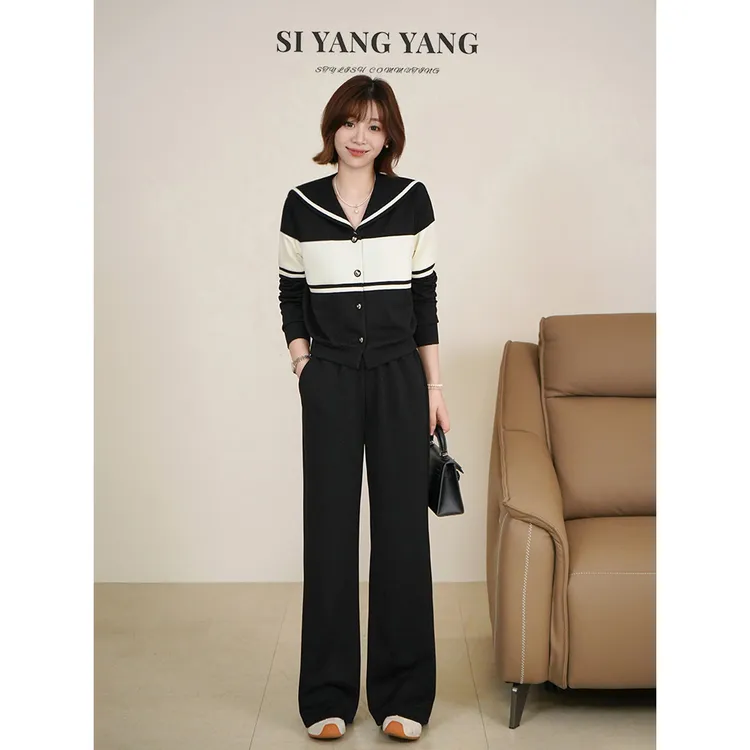 斯洋洋SIYANG撞色海军领设计柔软减龄通勤长裤套装TZ509B039SYY