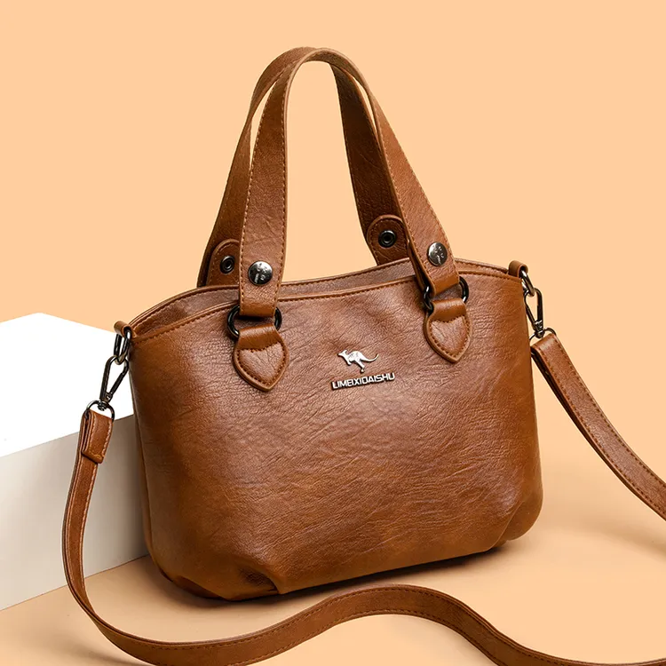 法式手提式斜挎包真皮休闲百搭单肩中年韩版肩包斜跨复古妈妈包