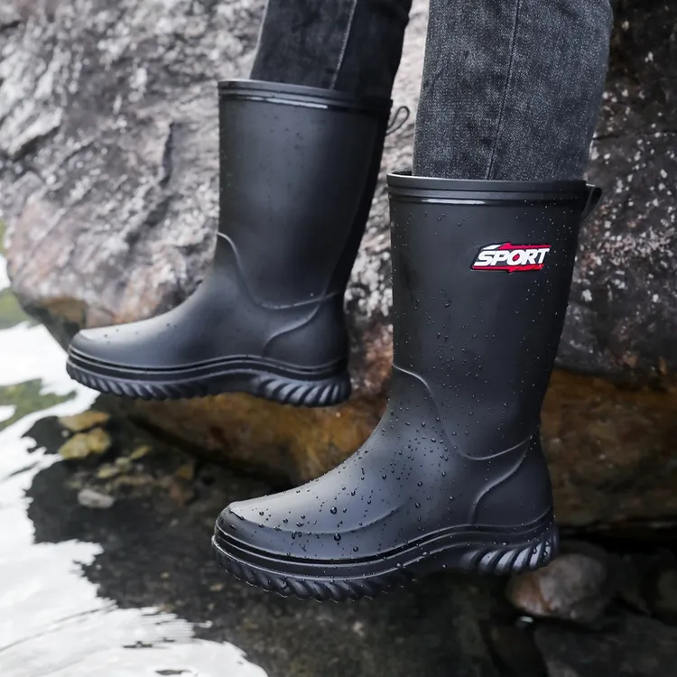 加棉雨鞋男款束口雨靴时尚外穿防滑耐磨中筒水鞋厨房洗车工作胶鞋