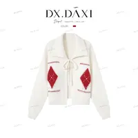 DX.DAXI【布鲁林顿】2025秋冬慵懒风针织毛衣韩系菱格软糯开衫外套
