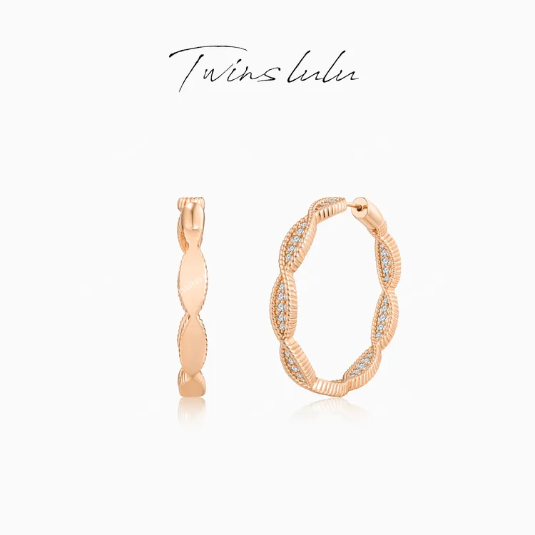 TWINS LULU镀K金 秋上新极简麻花交叉耳环送女友TSL2710