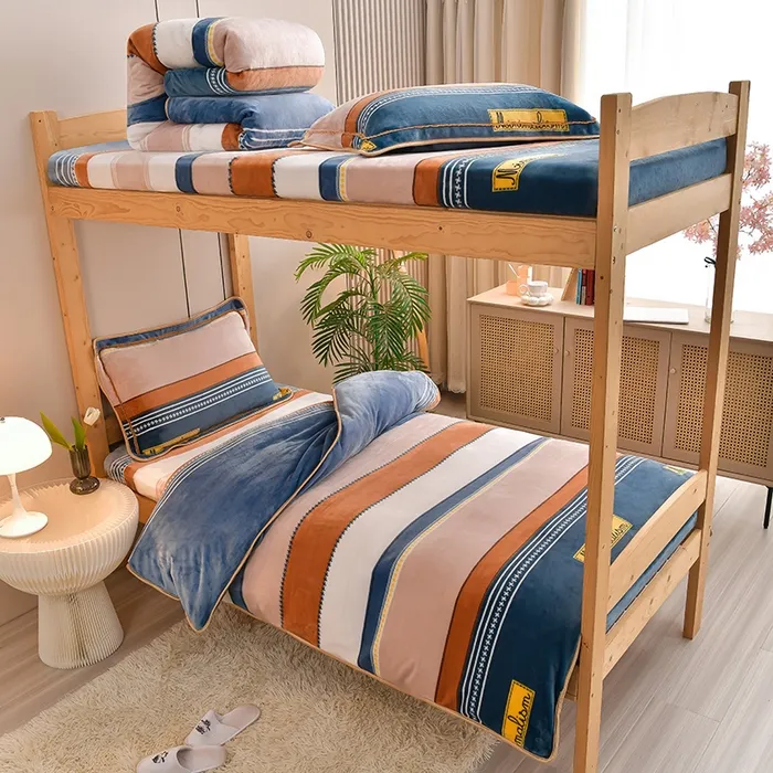 加厚保暖牛奶绒三件套学生宿舍单人寝室上下铺加绒床单被套被罩