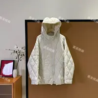 喜樂  2025连帽菱形格绗线夹棉棉服外套秋冬季新款保暖休闲简约女