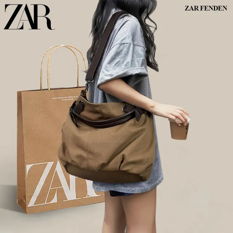 ZAR FENDEN帆布托特包女2025新款大容量帆布斜挎包通勤大挎包