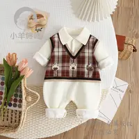 春秋款萌趣小熊哈衣婴幼儿双层休闲日常爬服男女宝假两件连体哈衣