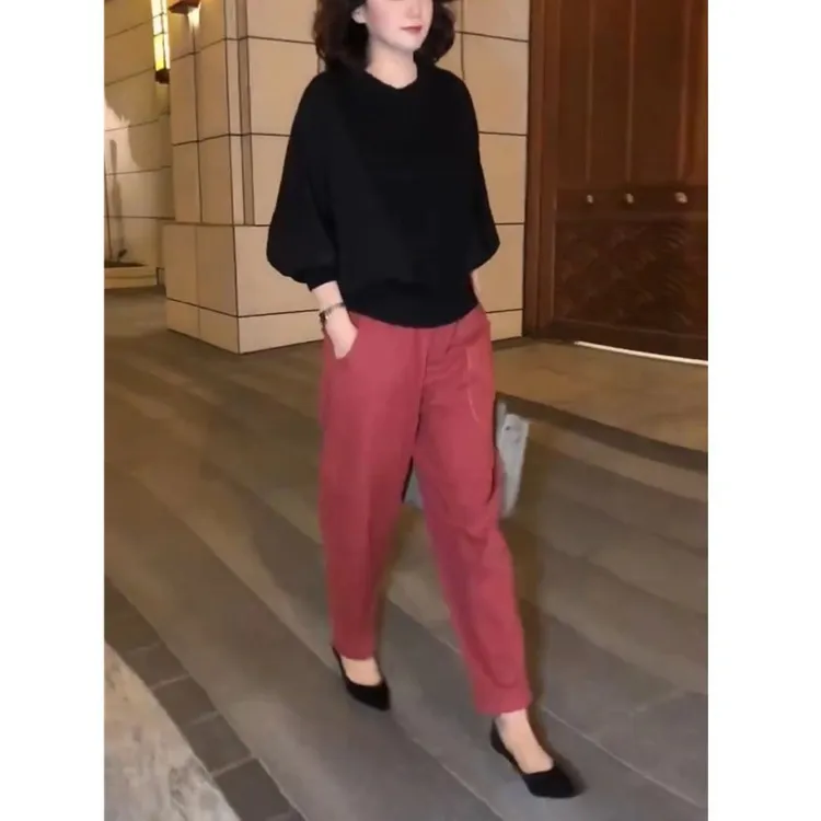 中年人女装2025春季新款减龄宽松净版上衣休闲显瘦哈伦裤两件套装