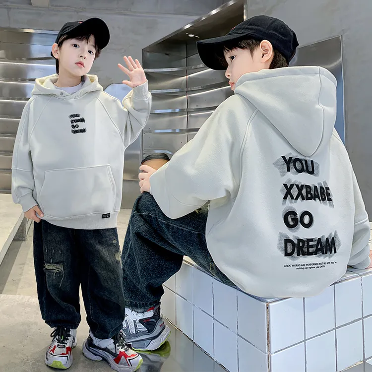 男童卫衣大童12-15岁帅气潮牌儿童冬款加绒加厚连帽上衣初中生潮8