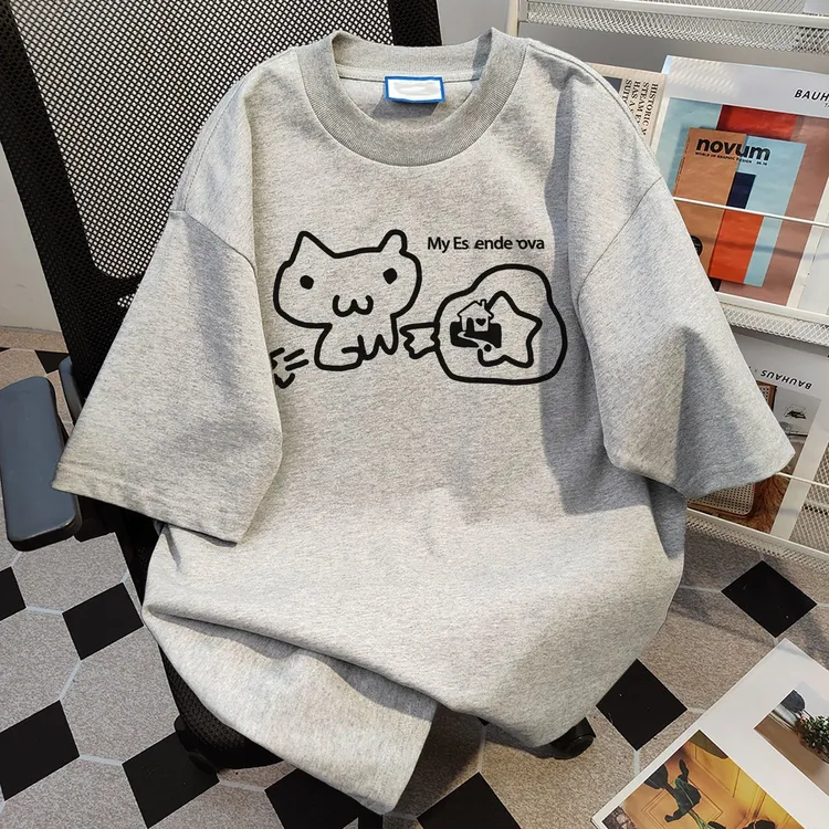 100%纯棉t恤短袖简约中长款圆领通勤夏季男女宽松小众设计感上衣