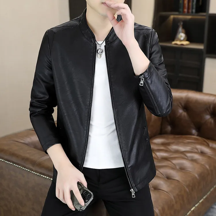 赛罗鲨男装软皮皮衣男时尚休闲立领修身韩版皮夹克外套8802-2春秋