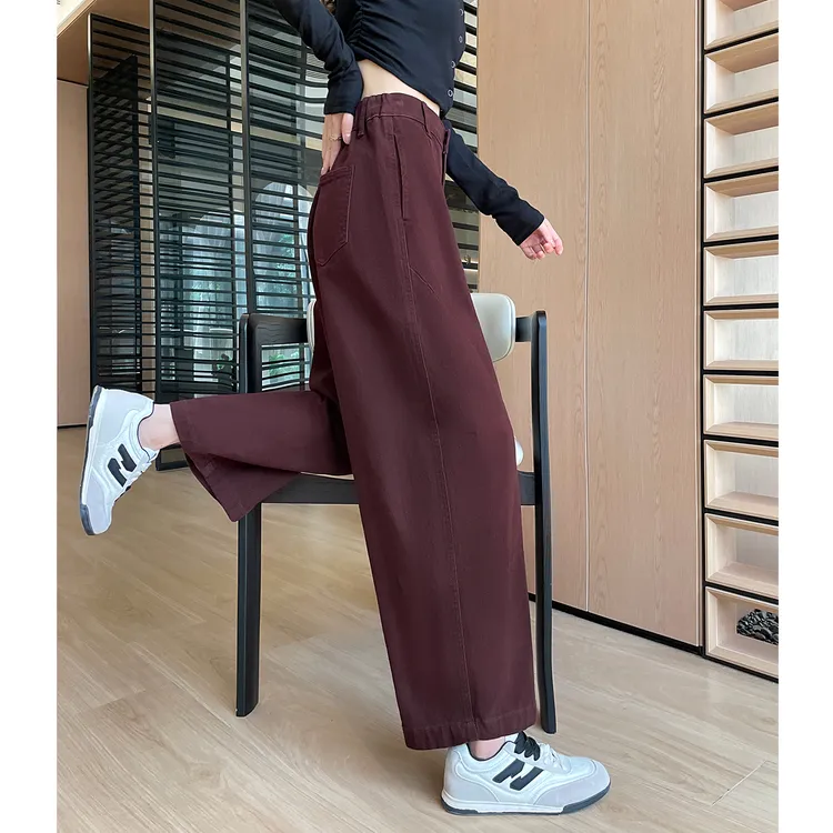 九分牛仔弯刀裤女2025新款秋款镰刀裤松紧腰小个子宽松显瘦阔腿裤