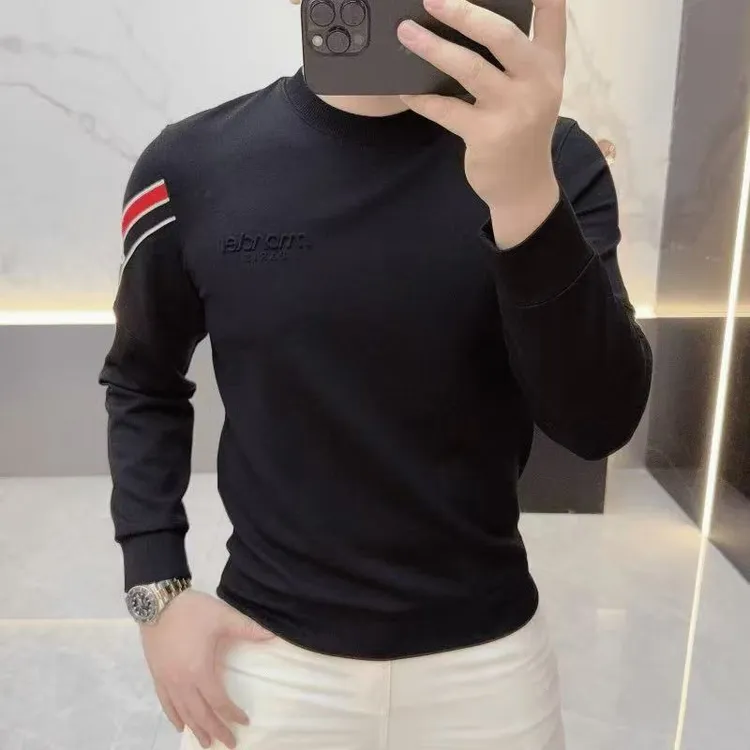 2025欧版春季新款高品质男士刺绣时尚潮流百搭打底衫长袖卫衣