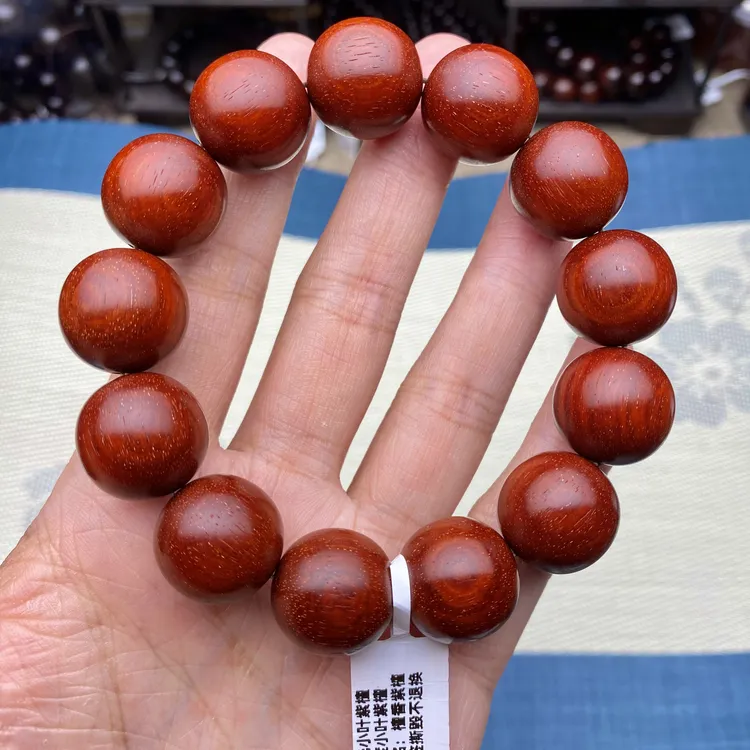 原汁原味1.8cm5星+鳞底鸡血红泥料印度小叶紫檀手串檀香紫檀