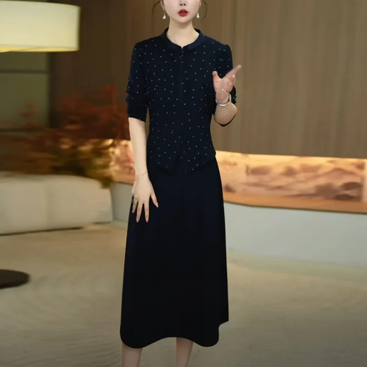 帛莱精纺洋气衣服妇2025秋季新款长袖修身显瘦气质假两件连衣裙子