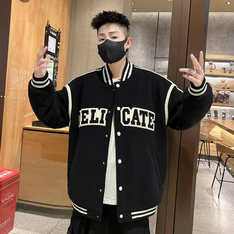 青少年加绒加厚外套棒球服奥粒绒秋冬潮牌上衣服男生休闲新款