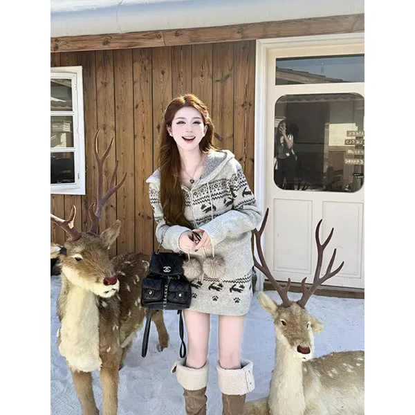 慵懒风气质软糯费尔岛毛衣短裙女装2026秋冬新款休闲绝美过年套装