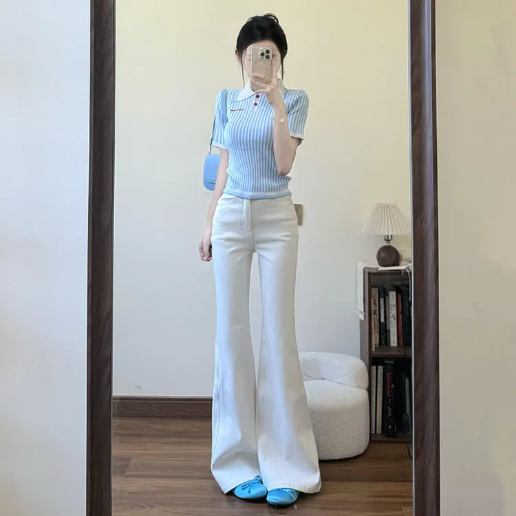 莱赛尔天丝微喇牛仔裤女夏薄款新款垂感修身显瘦超软冰丝喇叭裤子