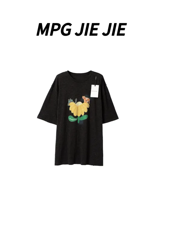 MPG JIEJIE【猫咪雏菊】25夏季薄款宽松印花设计圆领卡通T恤