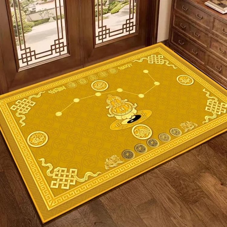 新款土黄色北斗七星进户门脚垫入户门垫麒麟大象五行风水地毯垫子
