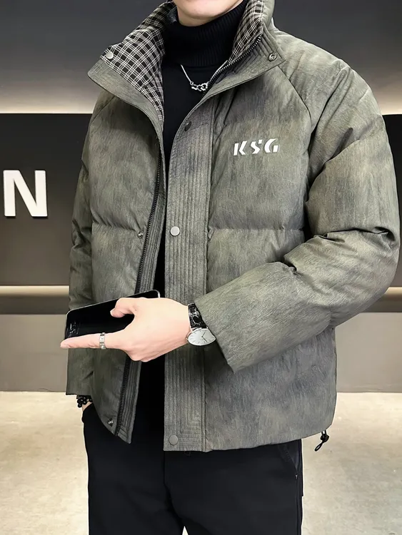 2025冬季新款男士脏脏风羽绒服宽松加厚保暖外套男款扎染立领冬装