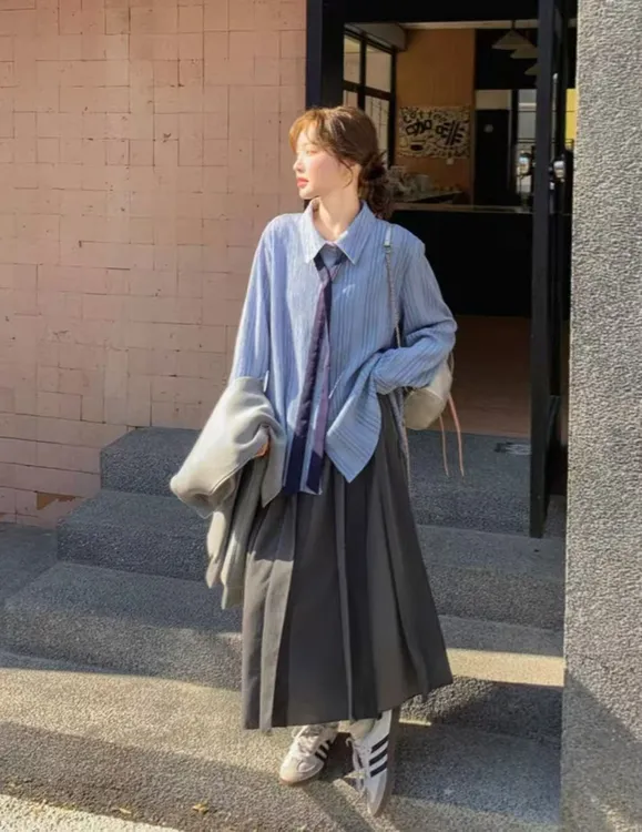 时尚套装百褶裙套装显瘦气质长款针织学院风休闲风