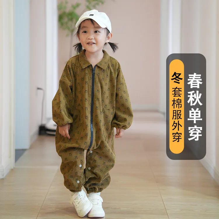 宝宝爬爬服户外哈衣外套灯芯绒婴儿洋气休闲外穿春秋冬爬行服罩衣