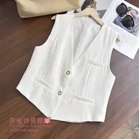 （肌理感亚麻背心）春季新款设计感复古休闲可叠穿无袖坎肩D