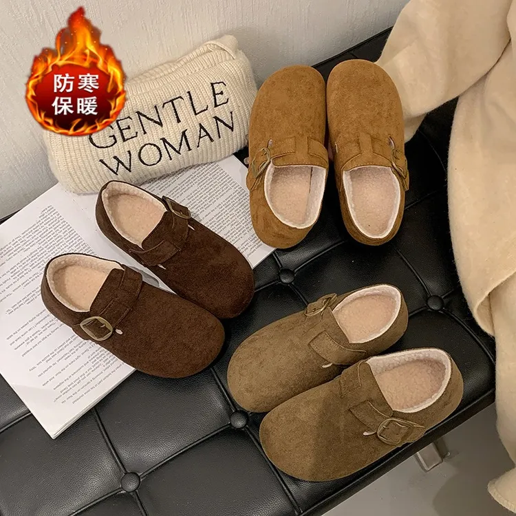 爆款魔术贴勃肯鞋女2025冬季新款加绒二棉休闲厚底复古轻便博肯鞋