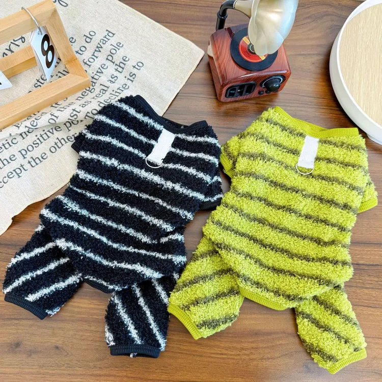 冬款加厚保暖宠物狗狗通用条纹毛四脚衣可外出牵引柯基比熊JT⓪