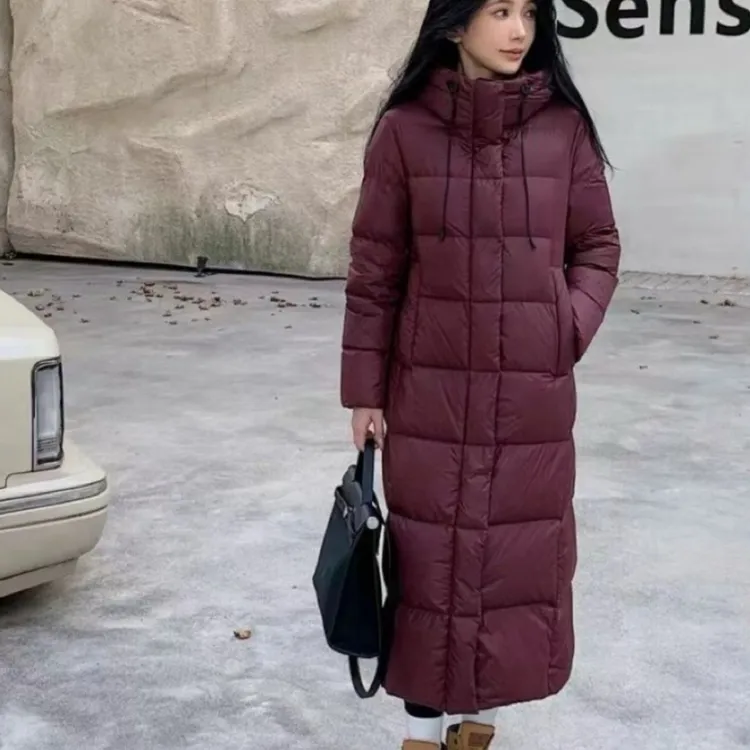 女士秋冬长款拉链连帽时尚百搭保暖羽绒外套