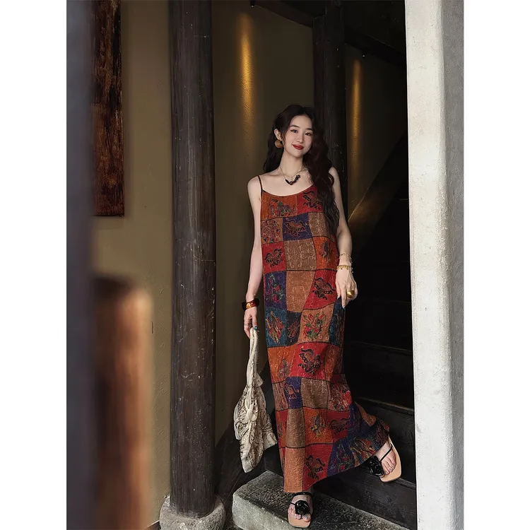 三吉黑花【桂满陇】吊带裙女夏非遗香云纱油丝2025新款今年流行