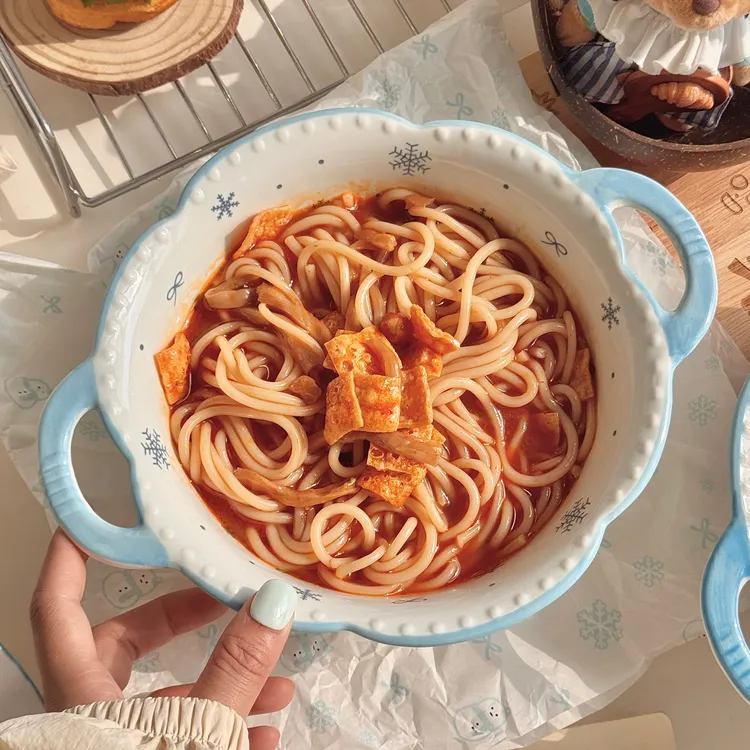 雪花双耳汤碗大号浪漫家用高颜值陶瓷泡面碗大容量螺蛳粉碗超好看