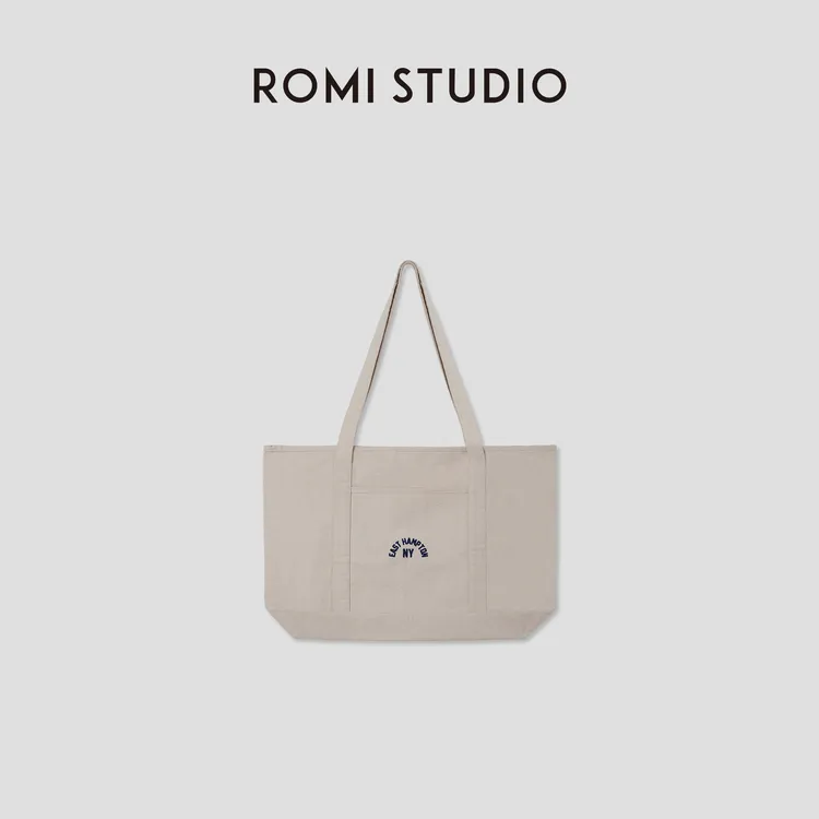 ROMI STUDIO 美式复古字母印花大容量单肩手提帆布包 RWBLP31751