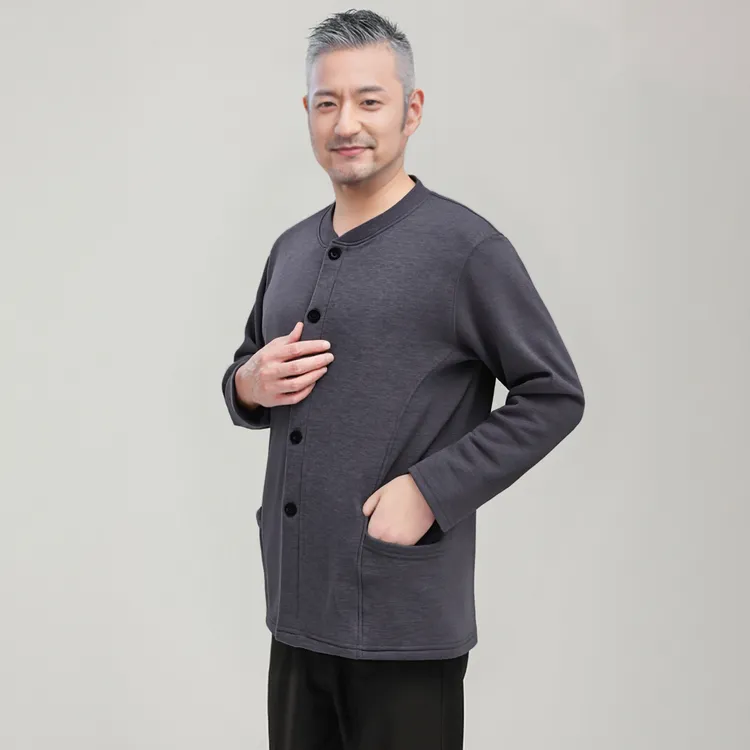 V/雅鹿爸爸装开衫加绒厚款宽松型老年人保暖套装春秋宽松礼品装