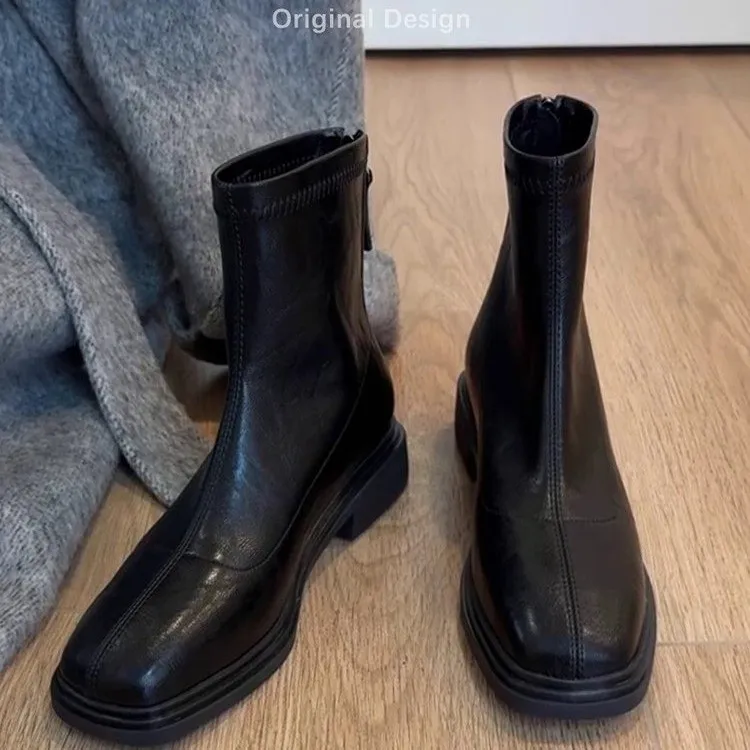 英伦风黑色切尔西靴女2025新款秋冬加绒短靴女瘦瘦靴女靴子马丁靴