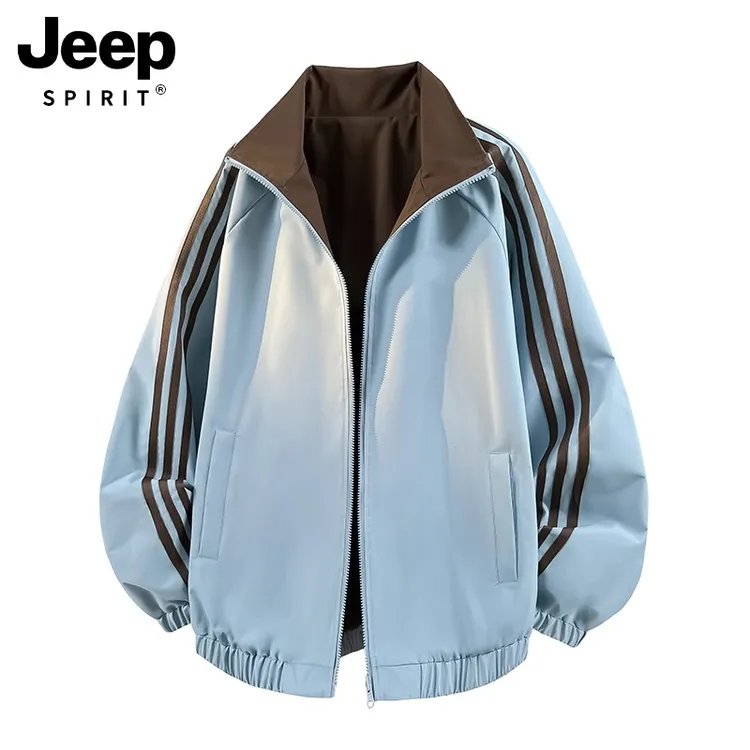 JEEPSPIRIT双面穿外套男女2025新款超好看小个子早秋条纹情侣夹克