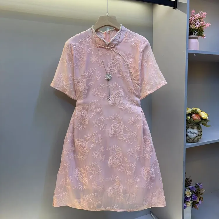 2025新款夏大码女装复古新中式刺绣高级感改良旗袍连衣裙