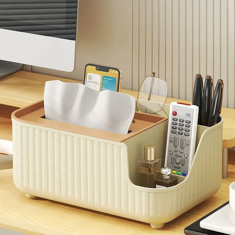 纸巾盒家用大容量客厅奶油风多格分类储物盒轻奢多功能茶几办公室