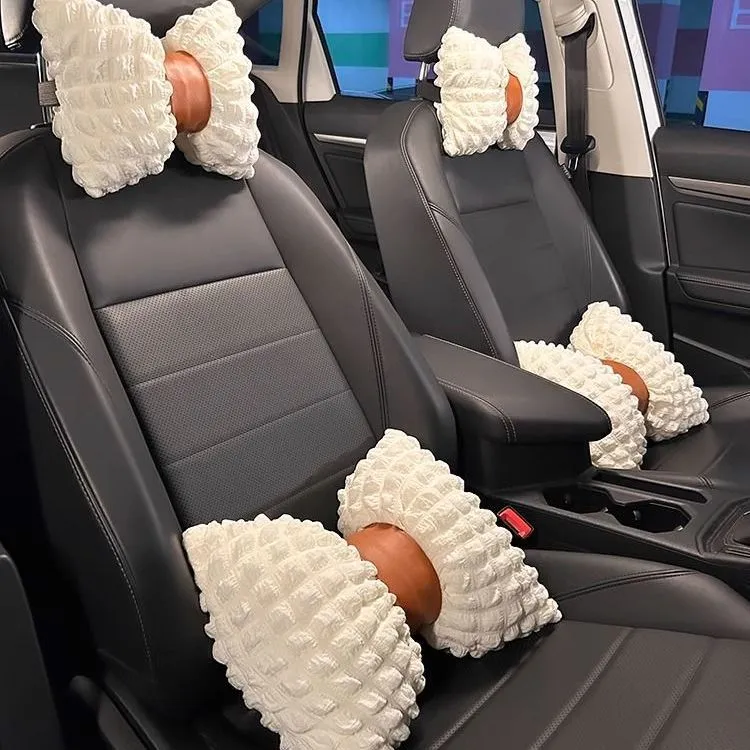 车内可爱腰靠护颈头枕通用汽车座椅泡芙风格春夏秋冬四季垫