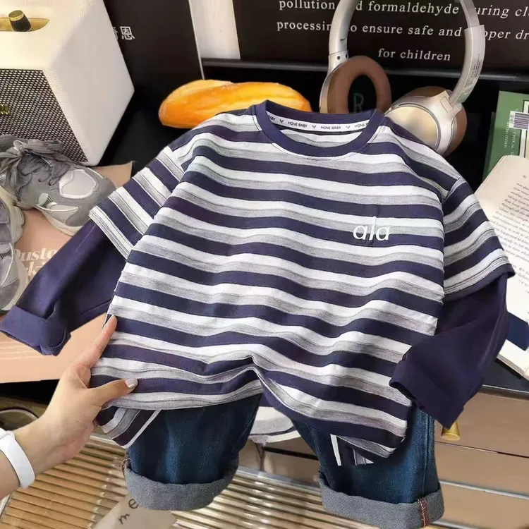 2025儿童纯棉秋衣拼接男女童长袖宝宝春秋款卫衣长T恤单上衣打底