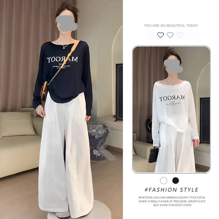 韩系穿搭一字肩长袖T恤女夏薄款小众设计感洋气时尚百搭防晒上衣