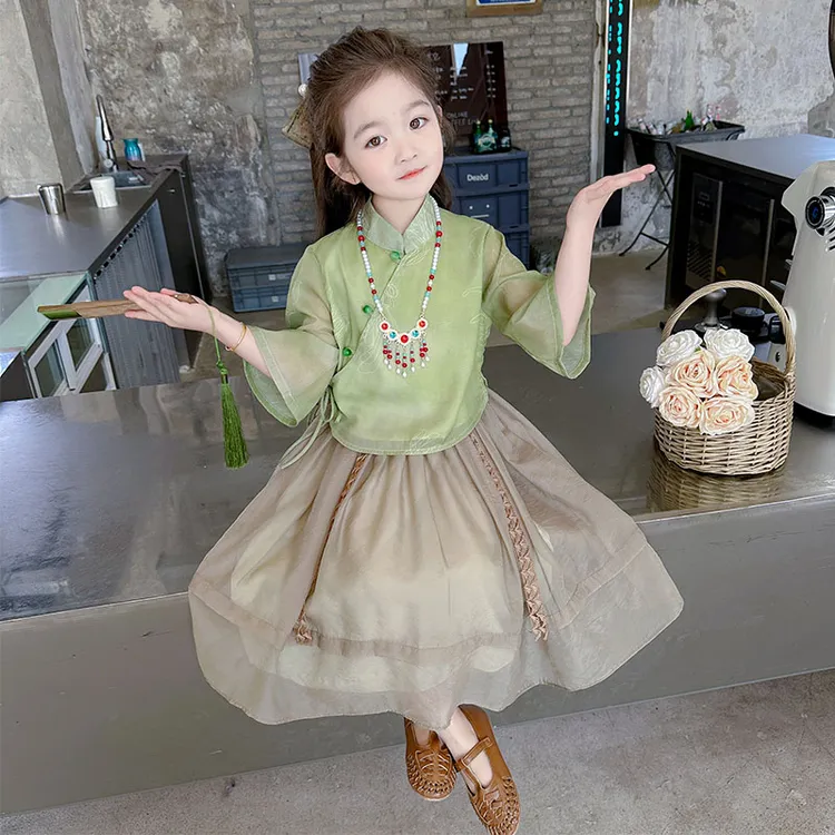 国风汉服女童夏装女宝宝新中式公主裙两件套时尚儿童夏天唐装套装