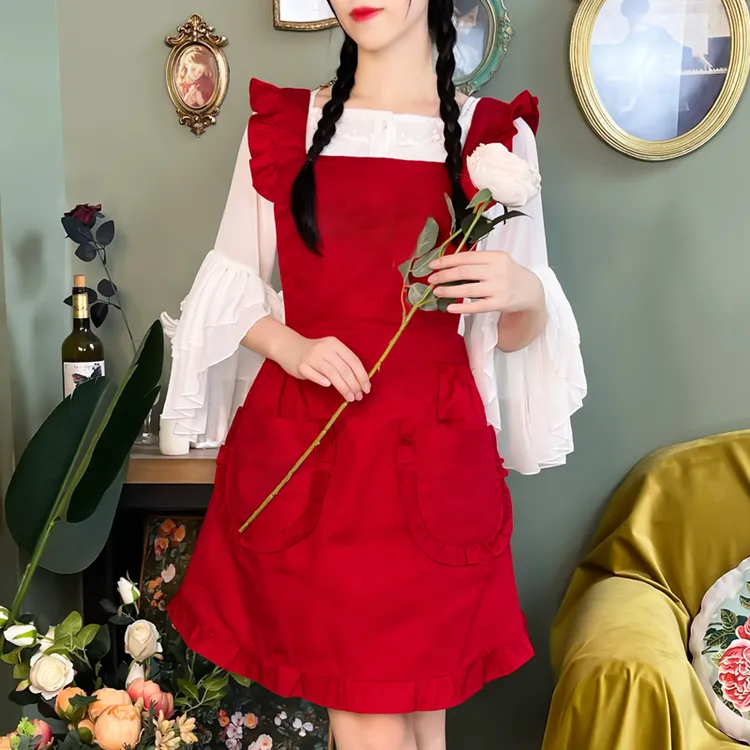 围裙2025新款网红同款可爱洋气红色爱心女士漂亮时尚高颜值美甲春