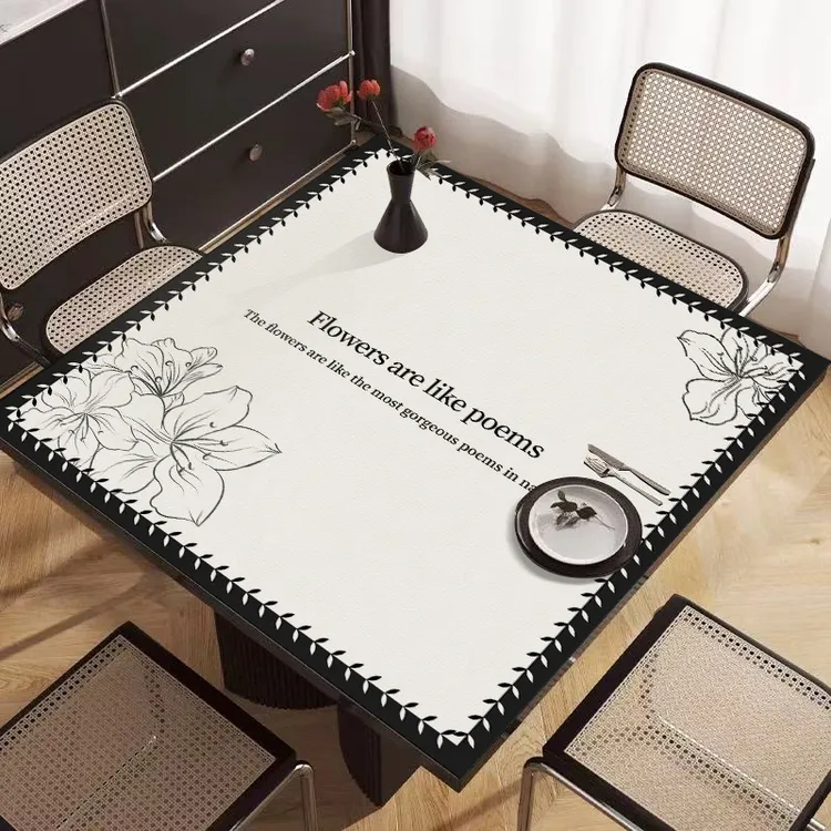 轻奢正方形桌垫防水防油免洗皮革餐桌垫高级感方桌布客厅茶几台布