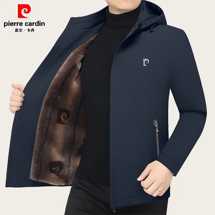 皮尔卡丹秋冬中年棉衣男士休闲保暖金貂毛可脱卸帽棉袄棉服厚外套