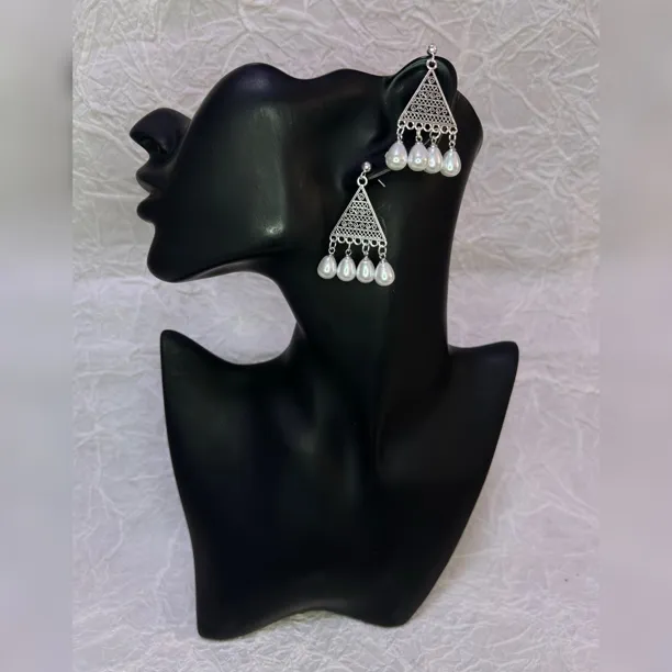 铜合金仿珍珠耳饰 蒙古元素简约时尚耳环925银针