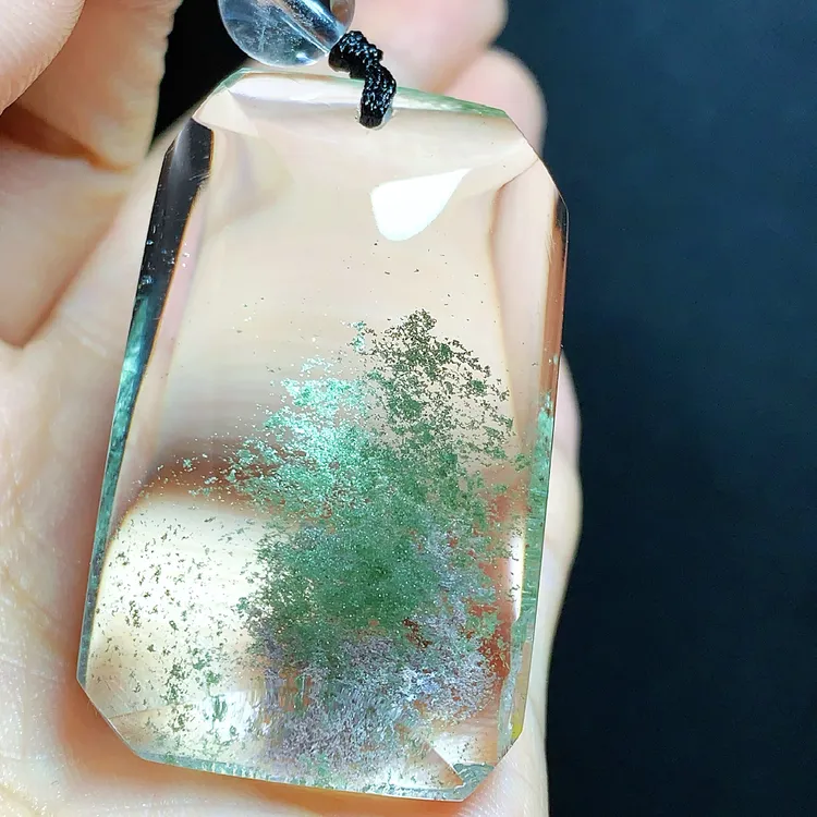 东海水晶天然绿幽灵水晶吊坠毛衣链平安无事牌项坠男女款聚宝盆